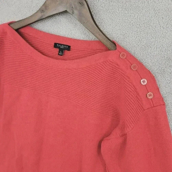 Talbots Womens Boat neck Size LP Coral Button Shoulder Sweater 21CT - Picture 6 of 7